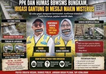 PPK dan Humas BBWSMS Bungkam, Proyek Irigasi Gantung T15 di Mesuji Bocor Diduga Tak Sesuai RAB