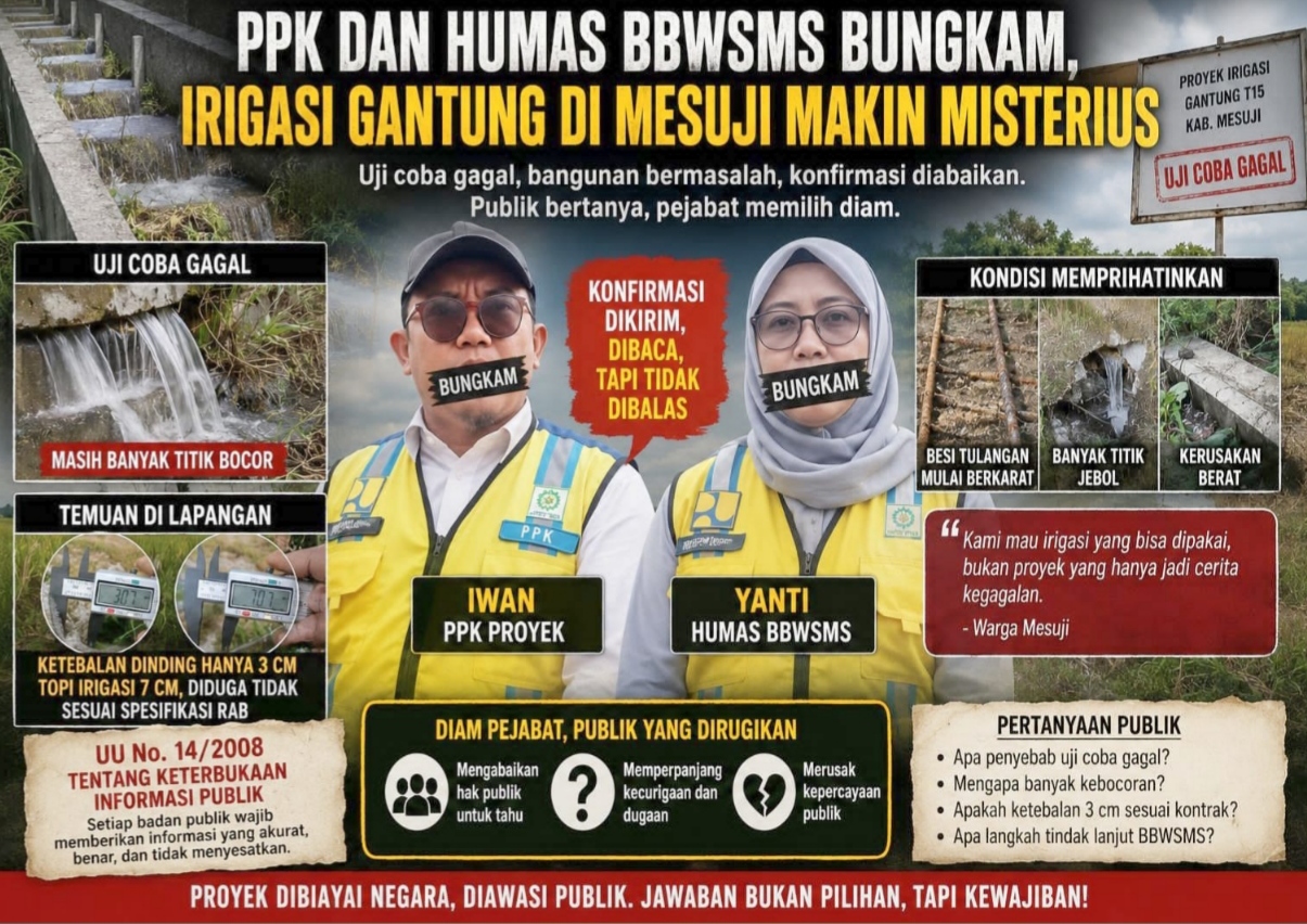 PPK dan Humas BBWSMS Bungkam, Proyek Irigasi Gantung T15 di Mesuji Bocor Diduga Tak Sesuai RAB 6 IMG 20260526 211102