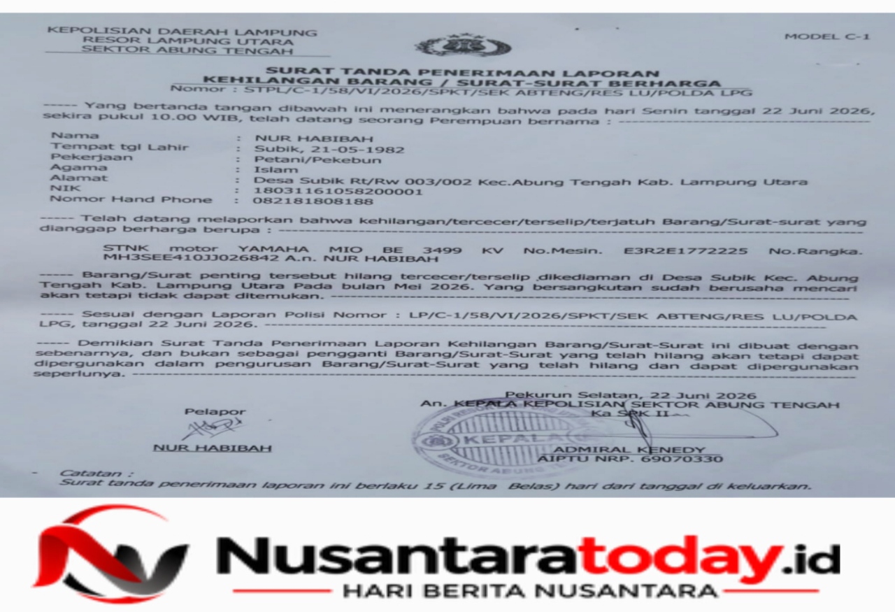 STNK Motor Tercecer, Petani di Lampung Utara Kantongi Surat Kehilangan dari Polsek Abung Tengah 6 IMG 20260622 184058