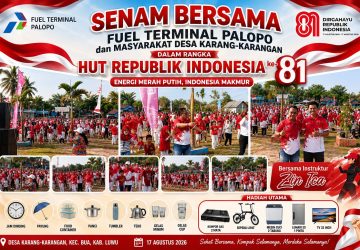 Semarakkan HUT ke-81 RI, Fuel Terminal Palopo dan Warga Desa Karang-Karangan Gelar Senam Bersama