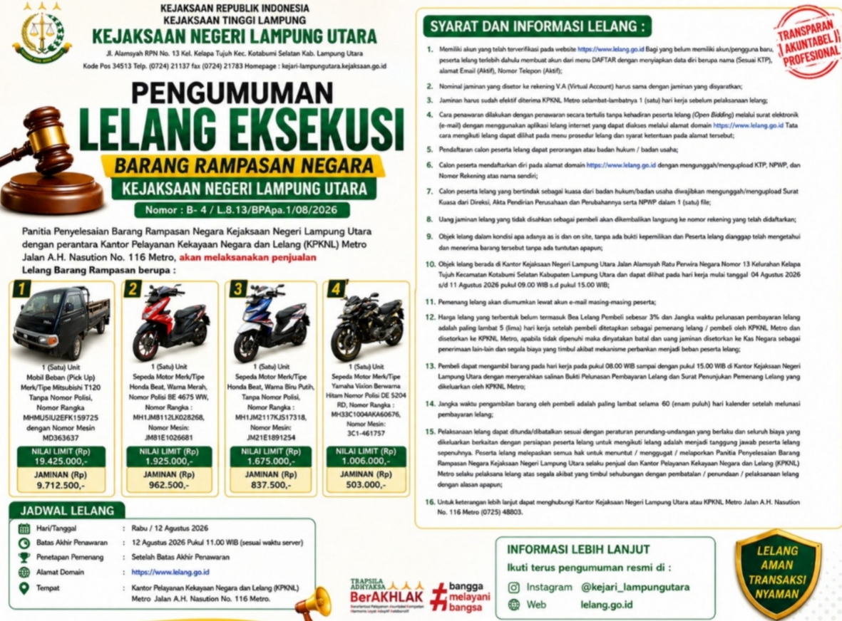 Kejari Lampung Utara Lelang Mobil dan Motor Rampasan, "Siapa Pun Bisa Ikut" 6 IMG 20260804 151304