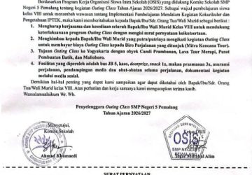 Surat Edaran Outing Class SMPN 5 Pemalang Disoal: Garap Objek Wisata, Bayar via Biro