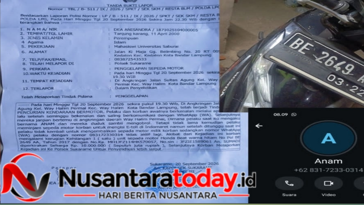 Motor Dipinjam Kenalan, Mahasiswi di Bandar Lampung Kehilangan Honda Beat 6 IMG 20260921 235750