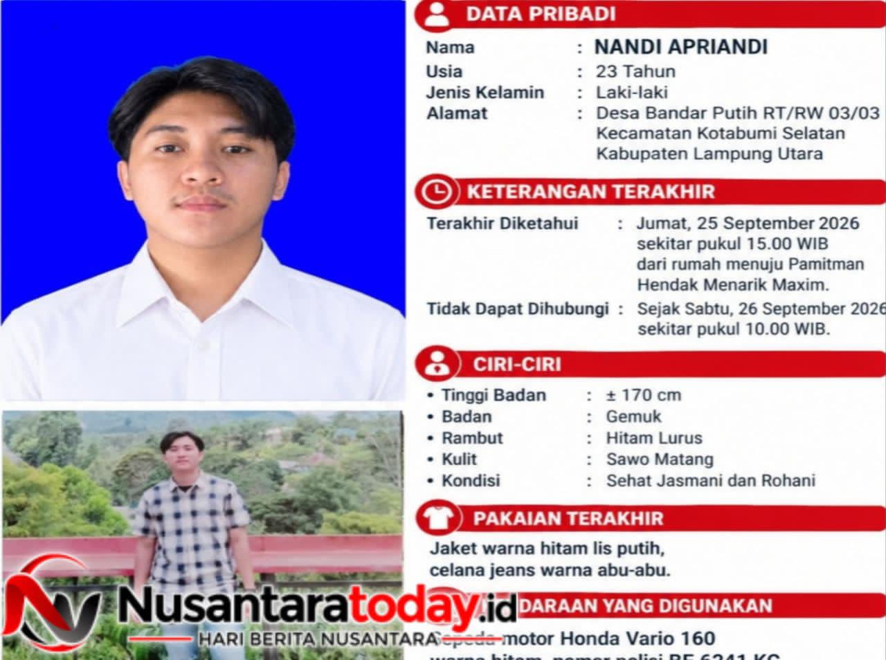 Nandi Apriandi Hilang 9 Hari, Terakhir Pergi Hendak Tarik Maxim di Kotabumi 6 IMG 20261004 WA0007